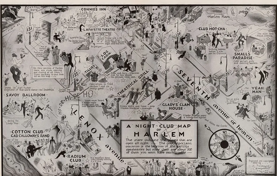 A night-club map of Harlem, 1932, with the Cotton Club. E. Simms Campbell, Library of Congress