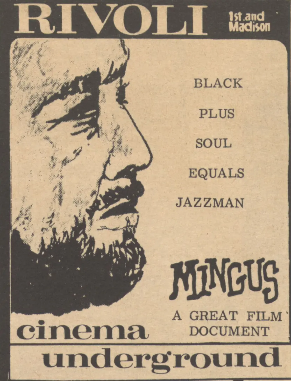 Poster for the film Mingus, 1968